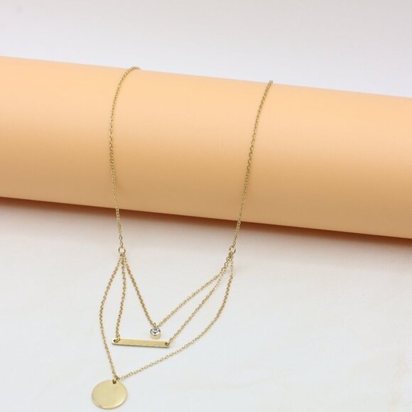 Layered Yellow Necklace with Round and Bar Pendant, Chic Design, XPNL0367 - Picture 6 of 13